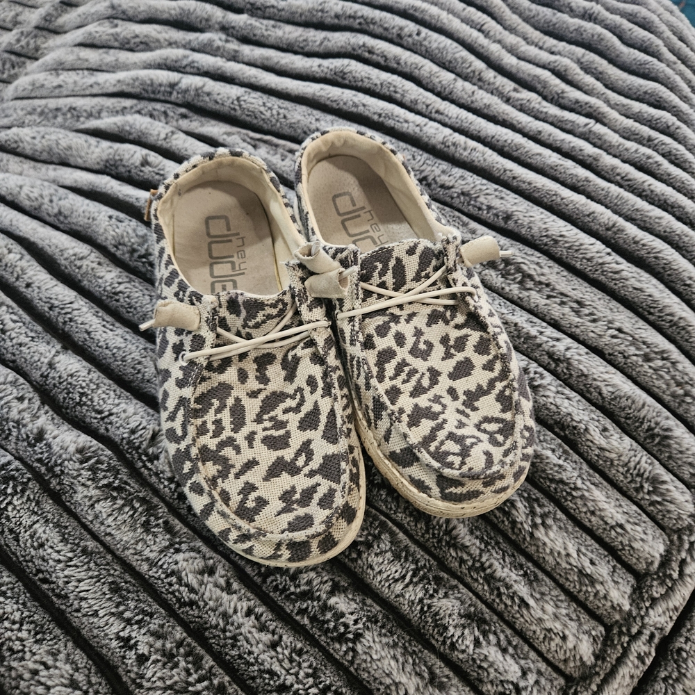 Hey Dude Black and White Leopard Sneakers